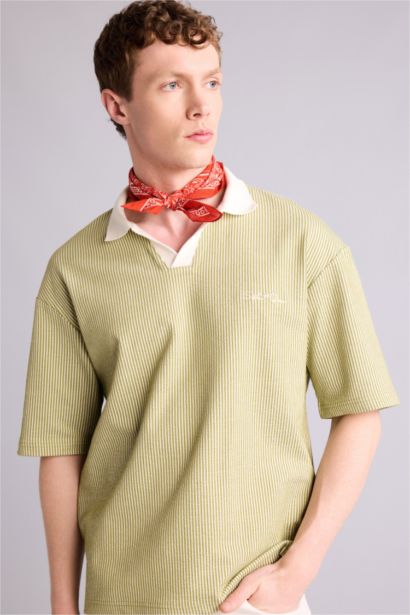 Dokulu Boxy Fit Polo Tişört