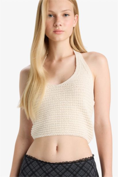 Slim Fit Dar Kesim Halter Yaka Triko Atlet