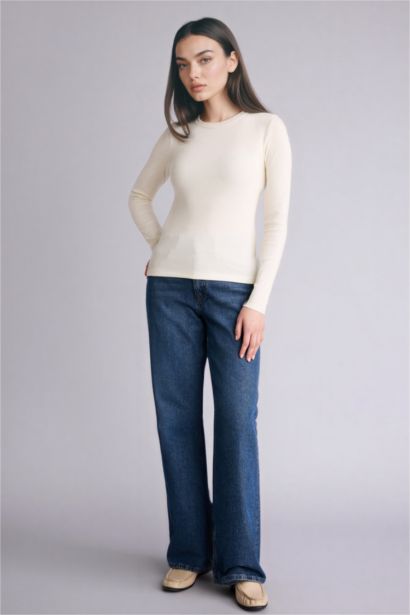 Slim Fit Crew Neck Ribbed Long Sleeve T-Shirt