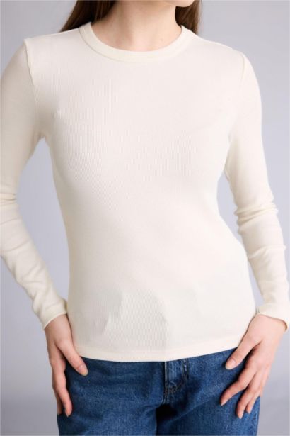 Slim Fit Crew Neck Ribbed Long Sleeve T-Shirt