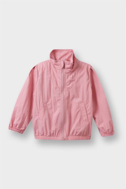 Girl Shirt Collar Zippered Parachute Rain Jacket