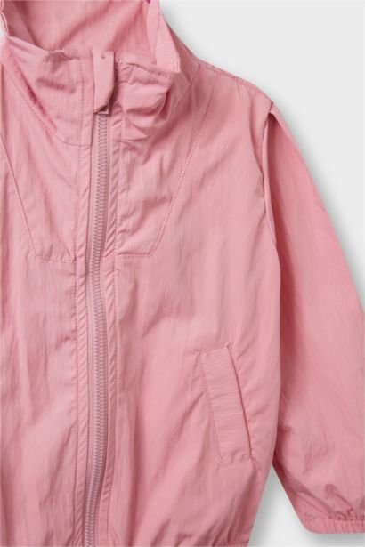 Girl Shirt Collar Zippered Parachute Rain Jacket