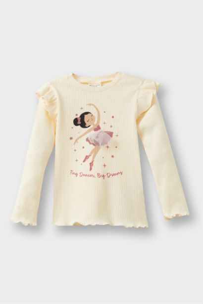 Baby Girl Crew Neck Ballerina Printed T-Shirt