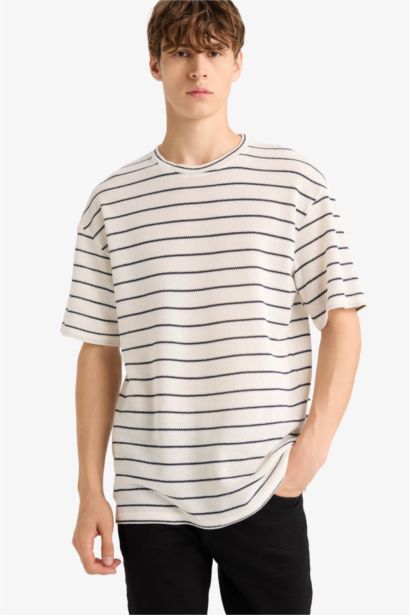 Boxy Fit Crew Neck Striped Short Sleeve T-Shirt
