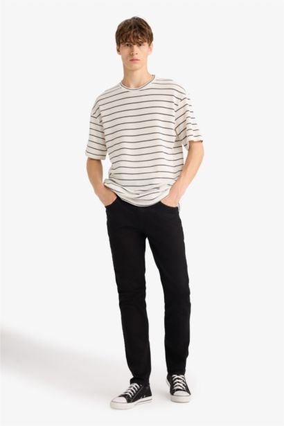 Boxy Fit Crew Neck Striped Short Sleeve T-Shirt