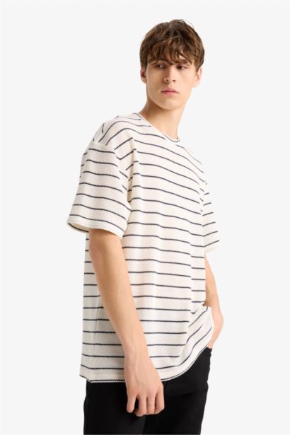 Boxy Fit Crew Neck Striped Short Sleeve T-Shirt