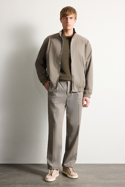 Oversize Fit Polo Collar Zip-Up Jacket