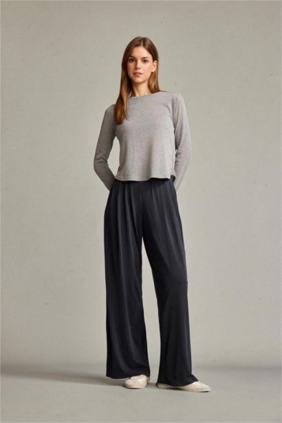 Beli Lastikli Geniş Paça Modal Pantolon