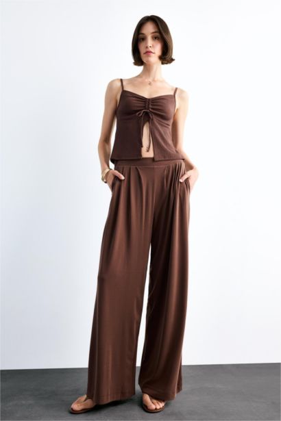 Beli Lastikli Geniş Paça Modal Pantolon