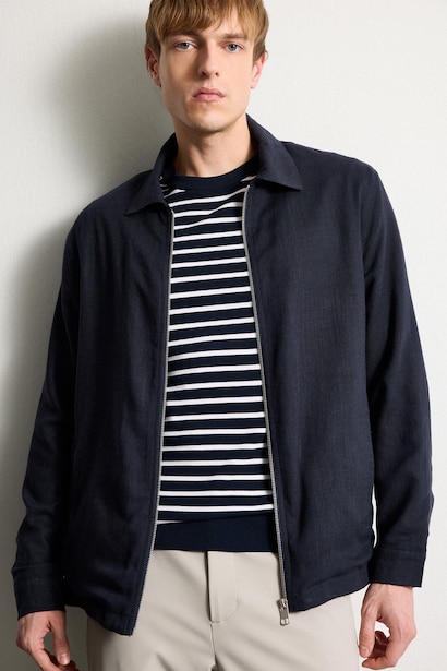 Regular Fit Zip-Up Linen Blend Jacket