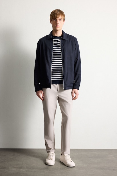 Regular Fit Zip-Up Linen Blend Jacket