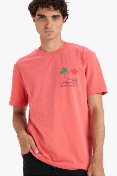 T-shirt en coton imprimé à col rond et manches courtes Coupe régulière