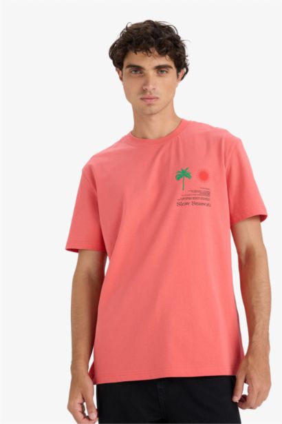 T-shirt en coton imprimé à col rond et manches courtes Coupe régulière