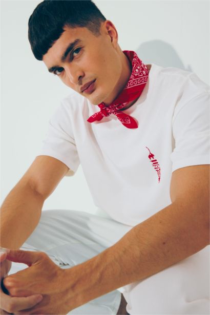 %100 Pamuk Boxy Fit Bisiklet Yaka Sırt Baskılı Kısa Kollu Tişört