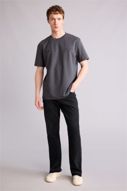 Regular Fıt Bisiklet Yaka Baskılı Kısa Kollu Tişört