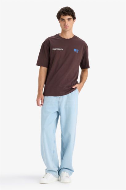 Boxy Fit Crew Neck Printed Short Sleeve T-Shirt