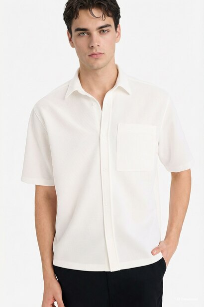 Stretch Fabric Boxy Fit Shirt