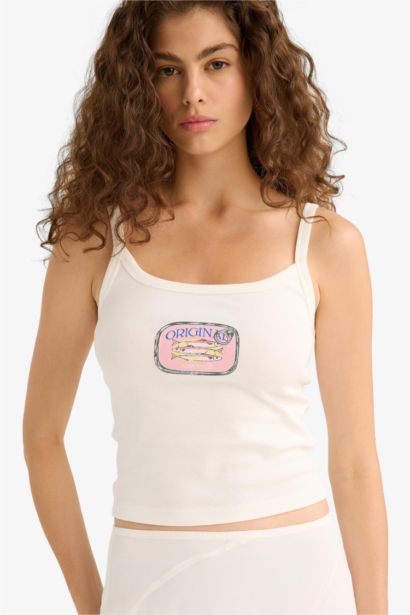 تانك توب مضلع سليم فيت مخصر مطبوع