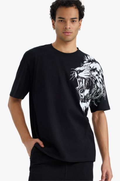 T-shirt boxy imprimé à col rond et manches courtes