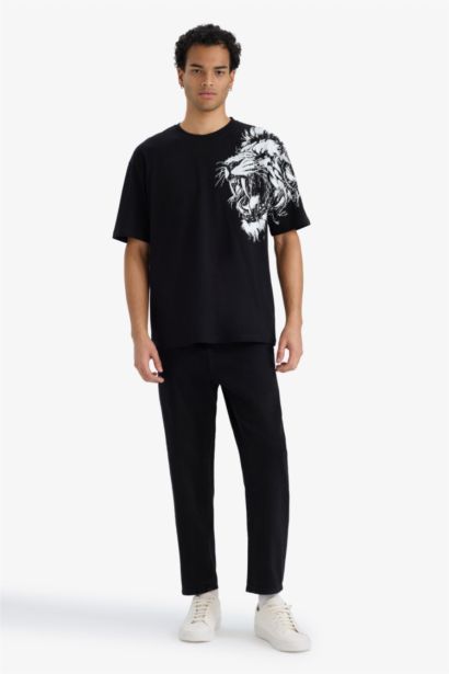 T-shirt boxy imprimé à col rond et manches courtes