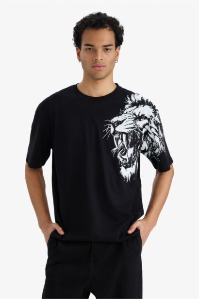 T-shirt boxy imprimé à col rond et manches courtes