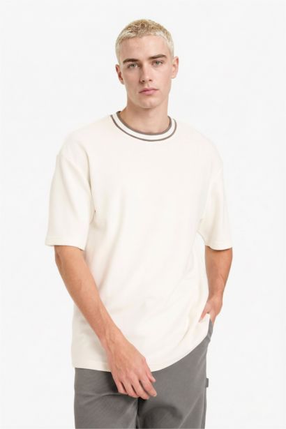 تيشيرت قطن نص ردن اوفر سايز بياخة مستديرة