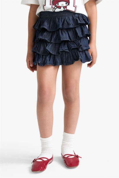 Girl Elastic Waist Denim Skirt