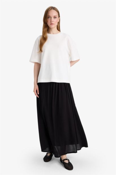 A Kesim Krinkıl Kumaş Siyah Maxi Etek