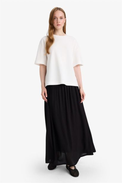 A Kesim Krinkıl Kumaş Siyah Maxi Etek