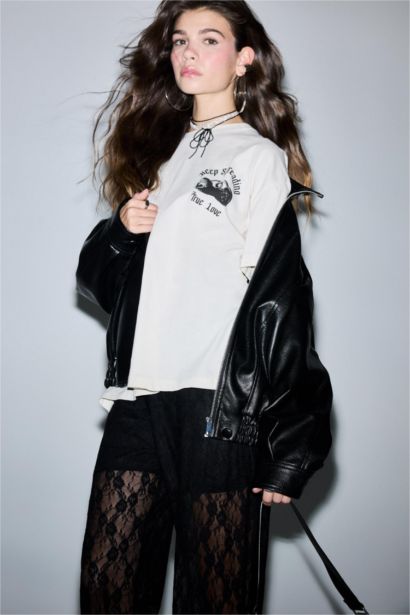 Oversize Fit Printed Crew Neck Short Sleeve T-Shirt