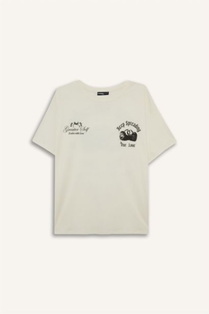 Oversize Fit Printed Crew Neck Short Sleeve T-Shirt