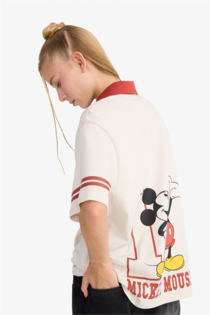 Disney Mickey & Minnie Oversize Geniş Kalıp Polo Yaka Sırt Baskılı Kısa Kollu Tişört