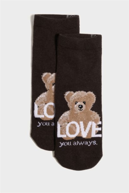 Woman Bear Print 5 Piece Short Cotton Socks