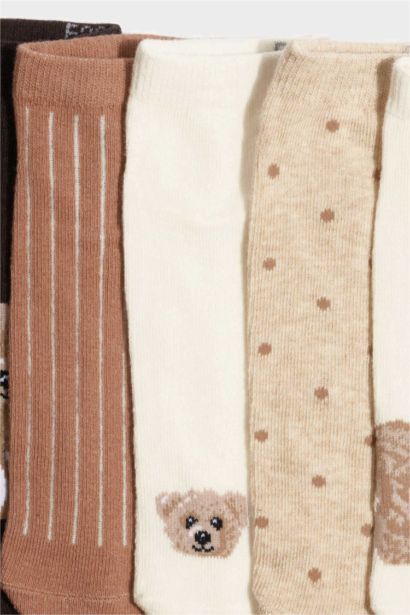 Woman Bear Print 5 Piece Short Cotton Socks