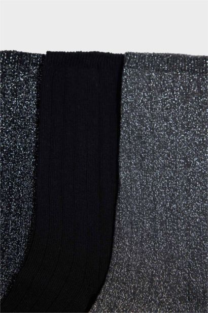 Kadın Parıltılı 3'lü Pamuklu Uzun Çorap