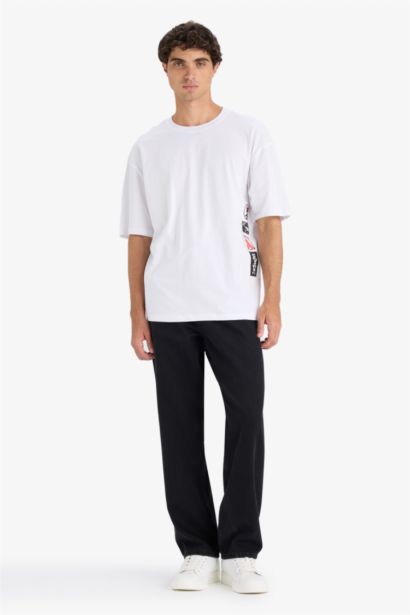 تيشيرت نص ردن اوفر سايز مطبوع بياخة مستديرة