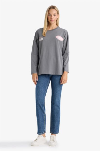 T-shirt long dos imprimé à col rond Coupe ample