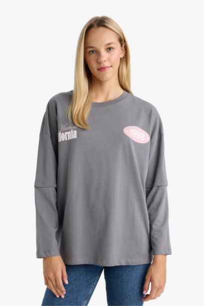 T-shirt long dos imprimé à col rond Coupe ample