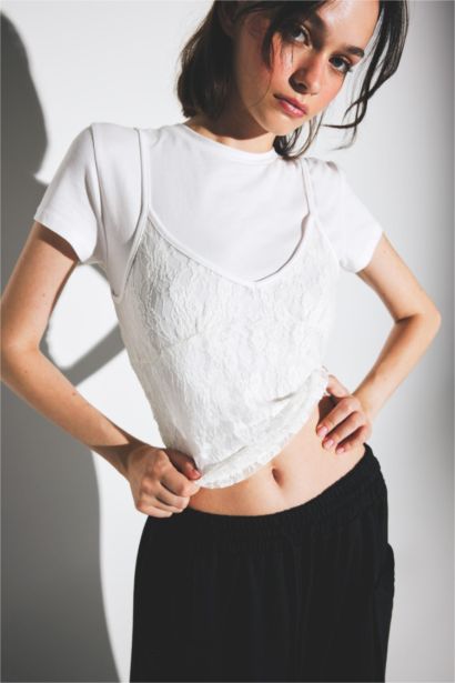 Lace Detail Short Sleeve T-Shirt