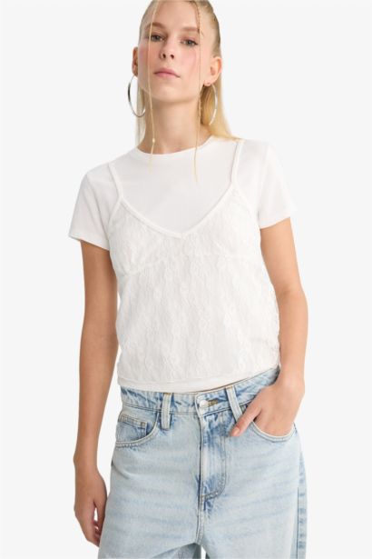 Lace Detail Short Sleeve T-Shirt