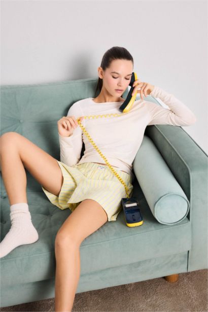 Regular Fit Gofre Dokulu Çizgili Şort Pijama Altı