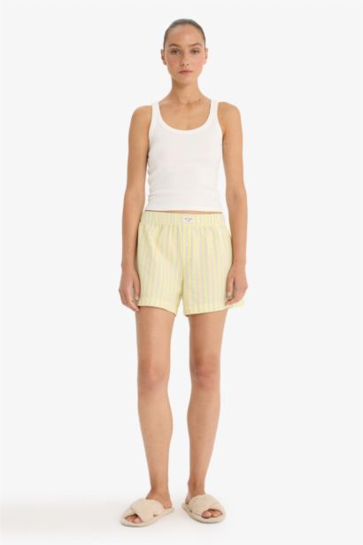 Regular Fit Gofre Dokulu Çizgili Şort Pijama Altı