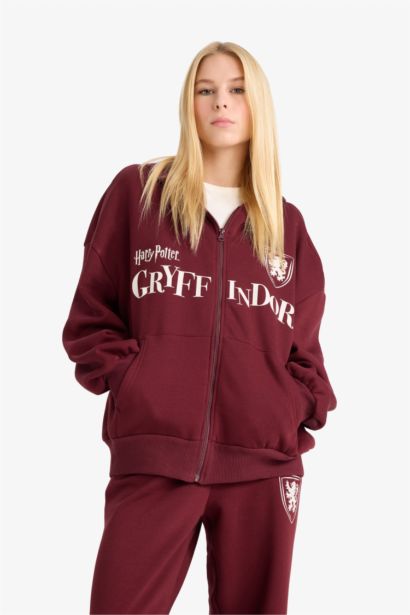 Harry Potter Oversize Geniş Kalıp Kapüşonlu Fermuarlı Sweatshirt