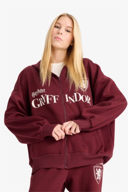 Harry Potter Oversize Geniş Kalıp Kapüşonlu Fermuarlı Sweatshirt