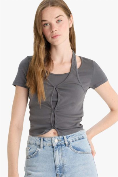 T-shirt à manches courtes et col halter