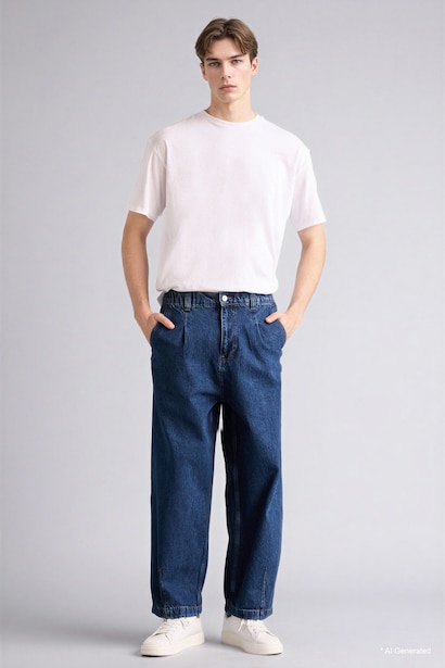 Jean pantalon Coupe barrel à taille élastique