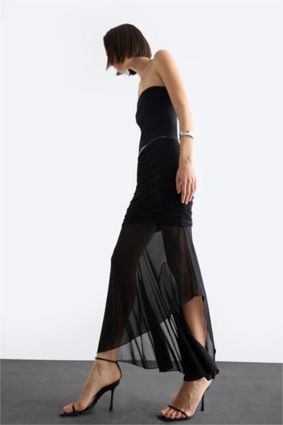 Tulle Elastic Band Midi Skirt