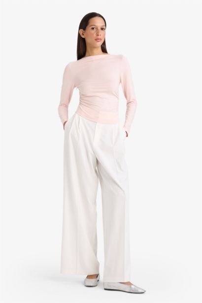 Slim Fit Boat Neck Long Sleeve T-Shirt