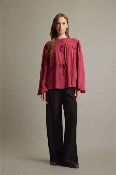 تونيكة كم طويل قصة عادية بياقة مستديرة