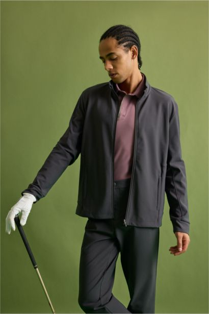 Standard Fit High Neck Zip Up Sweatshirt